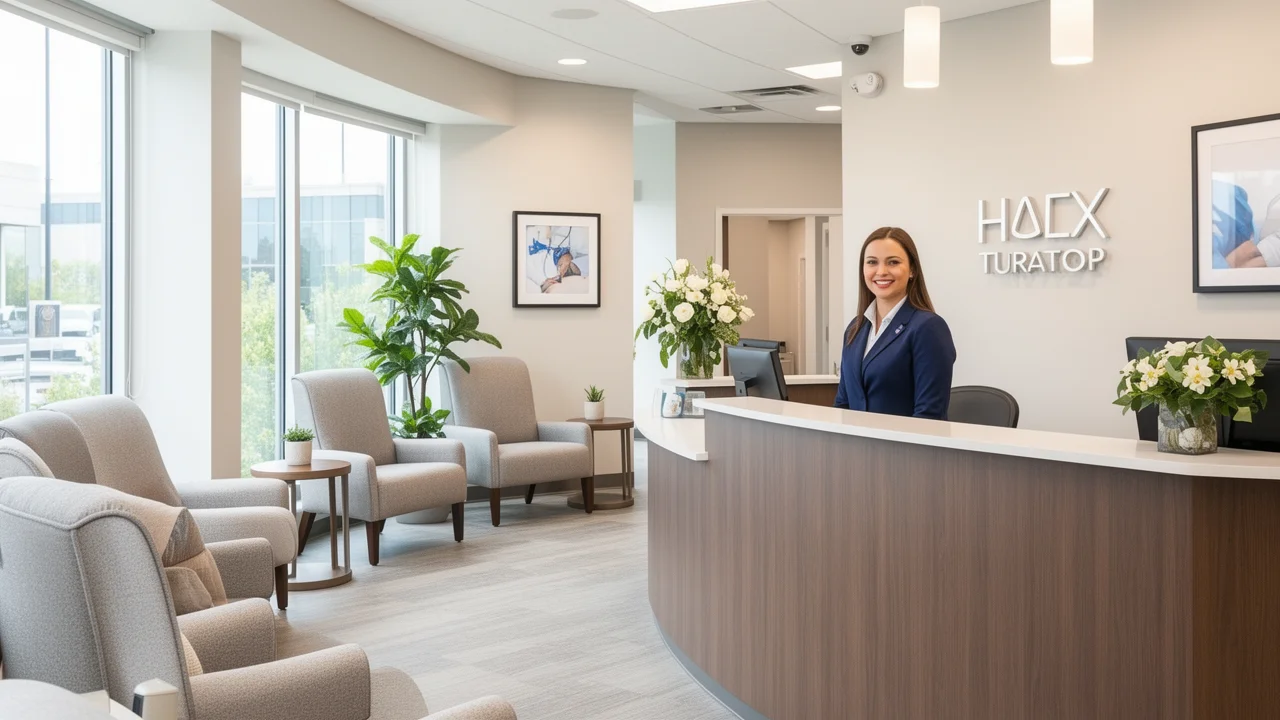 The welcoming reception area of McAllen Dental, showcasing a modern and comfortable environment for patients.